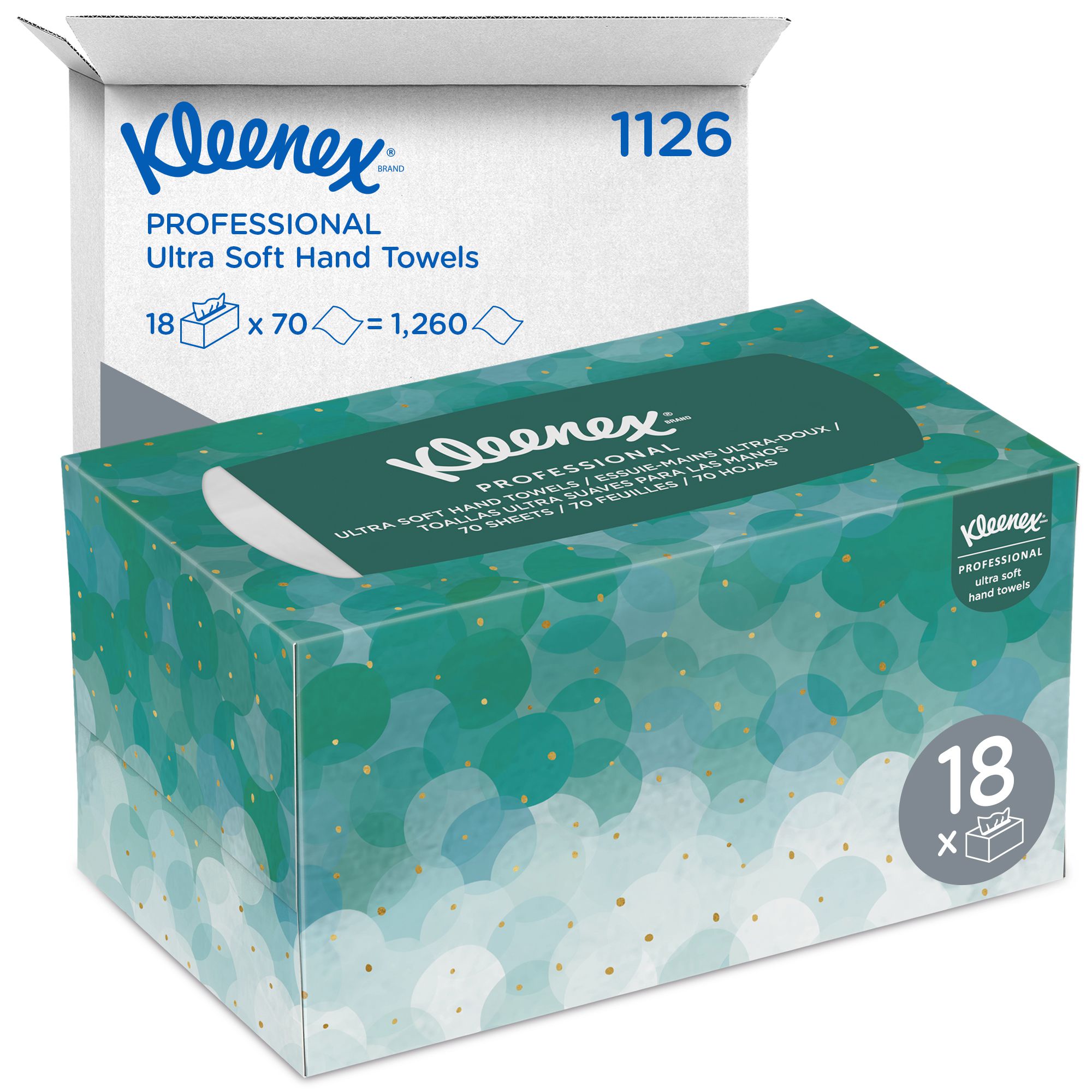6088 Листовые бумажные полотенца Kleenex Ultra Soft белые однослойные, 18 пачек по 70 листов