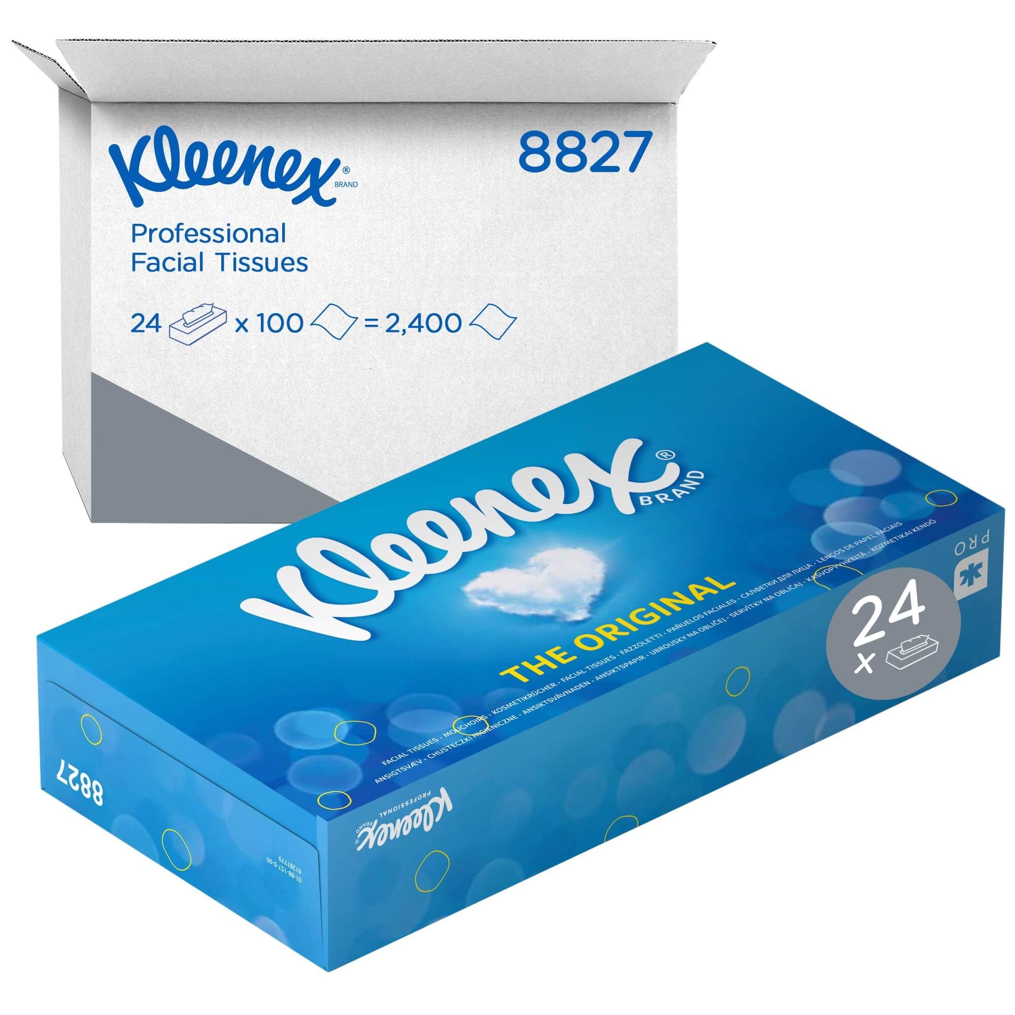 8827 Косметические салфетки для лица Kleenex двухслойные, 24 коробки по 100 листов