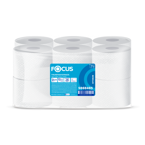 5060405 Туалетная бумага Focus Jumbo в средних рулонах двухслойная, 12 рулонов по 150 метров