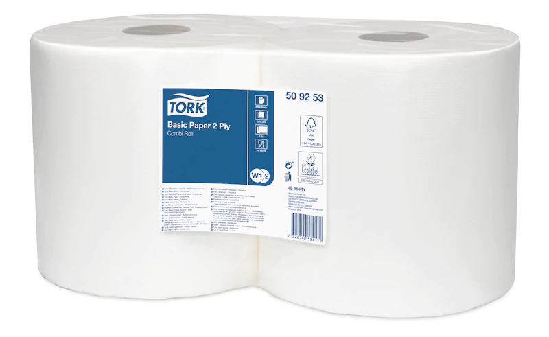 509253 Базовая протирочная бумага Tork белая двухслойная, 2 рулона по 800 листов