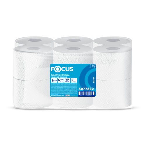 5077832 Туалетная бумага Focus Jumbo в средних рулонах двухслойная, 12 рулонов по 207 метров