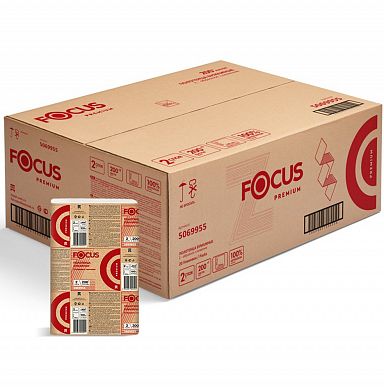 5069955 Листовые бумажные полотенца Focus Premium белые двухслойные Z-сложение, 20 пачек по 200 листов