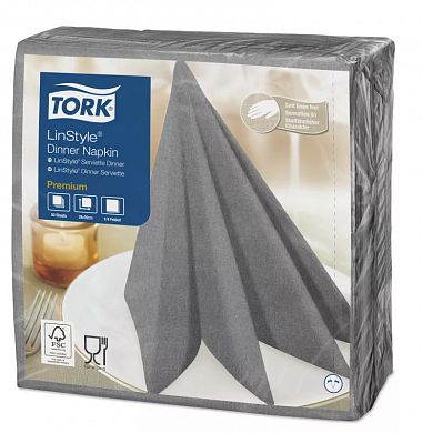 478728 Салфетки для декора стола Tork LinStyle Premium серые однослойные, 39 х 39 см, 50 листов