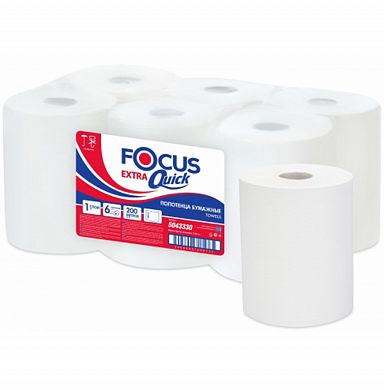 5050095 Бумажные полотенца Focus Extra Quick белые однослойные, 6 рулонов по 200 метров