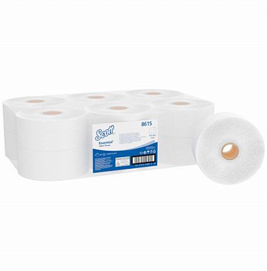 8615 Туалетная бумага Scott Essential Mini Jumbo в больших рулонах двухслойная, 12 рулонов по 200 метров