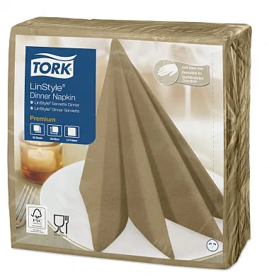 478874 Салфетки для ужина Tork Premium LinStyle светло-коричневые однослойные, 39 х 39 см, 50 листов
