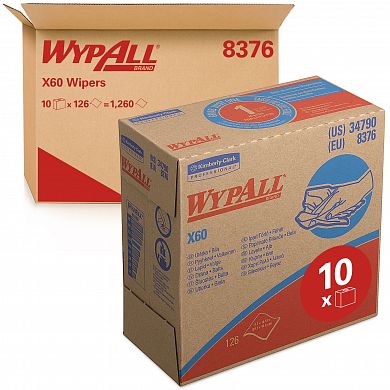 8376 Протирочные салфетки WypAll X60 белые однослойные в коробке-диспенсере, 126 листов