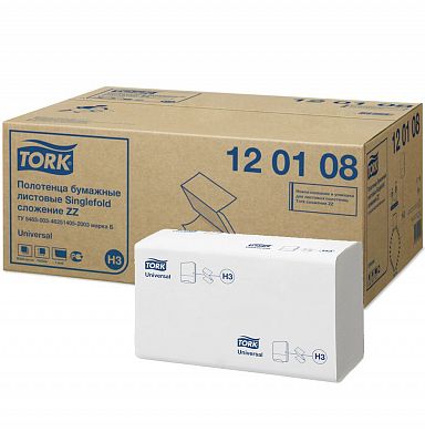 120108 Листовые бумажные полотенца Tork Singlefold белые однослойные ZZ сложения, 20 пачек по 250 листов