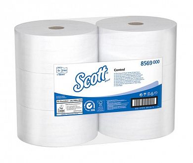8569 Туалетная бумага Scott Controll в больших рулонах с центральной подачей двухслойная, 6 рулонов по 314 метров