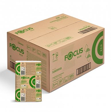 5069958 Листовые бумажные полотенца Focus Eco белые однослойные Z-сложения, 12 пачек по 250 листов