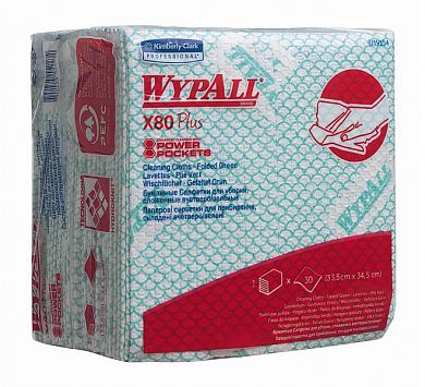 19154 Протирочный материал WypAll X80 Plus зеленые однослойный, 30 листов