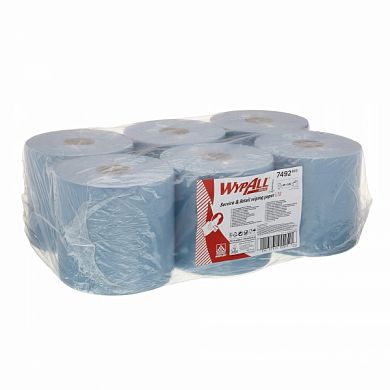 7492 Протирочный материал WypAll L10 синий однослойный с центральной подачей, 6 рулонов по 400 листов
