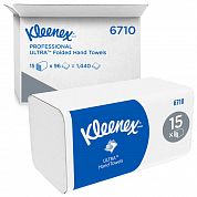 6710 Листовые бумажные полотенца Kleenex Ultra белые трехслойные S / Z сложения, 15 пачек по 96 листов