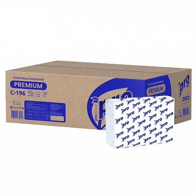 C196 Листовые бумажные полотенца PROtissue Premium белые двухслойные Z-сложения, 15 пачек по 190 листов