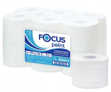 5036915 Туалетная бумага Focus Point в рулонах с центральной подачей двухслойная, 12 рулонов по 120 метров