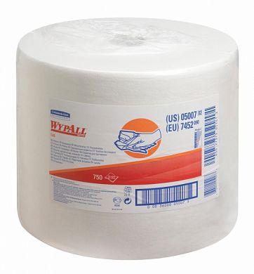 7452 Протирочный материал WypAll L40 белый однослойный в рулоне, 750 листов