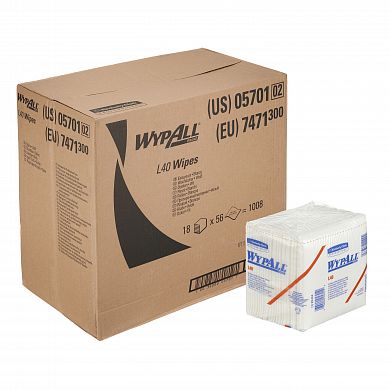 7471 Протирочные салфетки WypAll L40 однослойные белые, 18 пачек по 56 листов